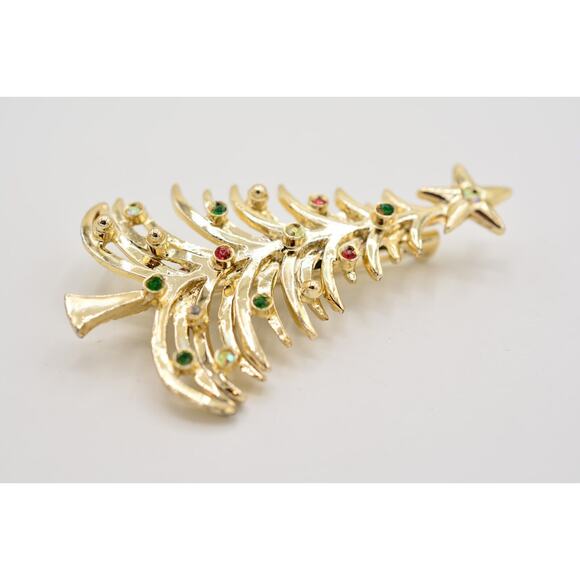 Tancer II Vintage Christmas Tree Pin Brooch Rhinestone Crystal Signed 80s BinAC - Picture 6 of 12